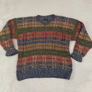 Vintage GANT Hand Framed Knit Sweater Men L Multicolor Striped V Neck Pullover